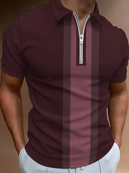 Men's Casual Breathable Short-sleeved Polo Shirt Lapel Zipper Shirt Fashion Business Office Summer T-shirt New Tops