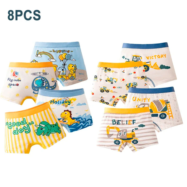 8pcs Hot Boxer Shorts Kids Class A Cotton Boxer Underpants Soft Skin-friendly Fabric Cute Cartoon Underwear Boy Shorts For Boys