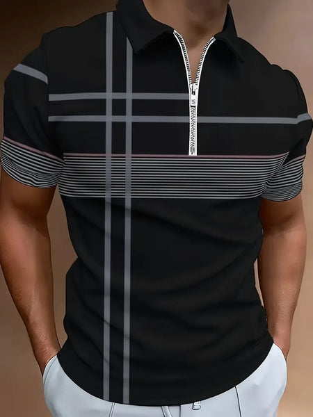 Men's Casual Breathable Short-sleeved Polo Shirt Lapel Zipper Shirt Fashion Business Office Summer T-shirt New Tops