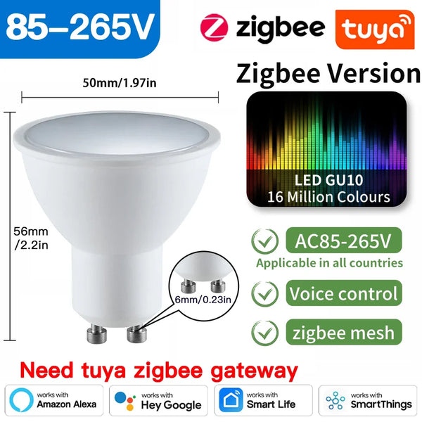 TNCE Tuya GU10 LED Bulbs WIFI Zigbee Bluetooth, RGB C+W White Dimmable Lamps, Smart Control Light Bulb, Voice Alexa/Google home