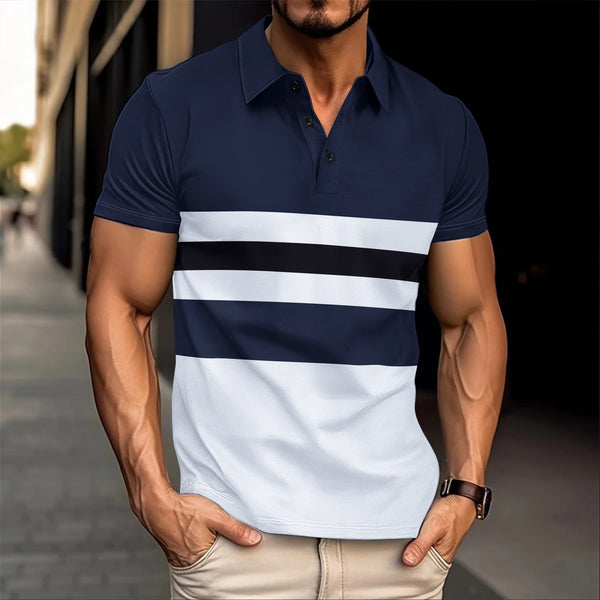 2025 The latest explosive men's lapel quick-drying short-sleeved fashion digital print striped Polo loose shirt