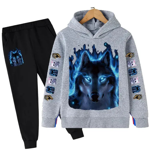 Fashion Wolf Printed Boy For Children From 1 To 12 Years Clothes Child Girl Baby Outfit Set Boys Sweatshirt Kids