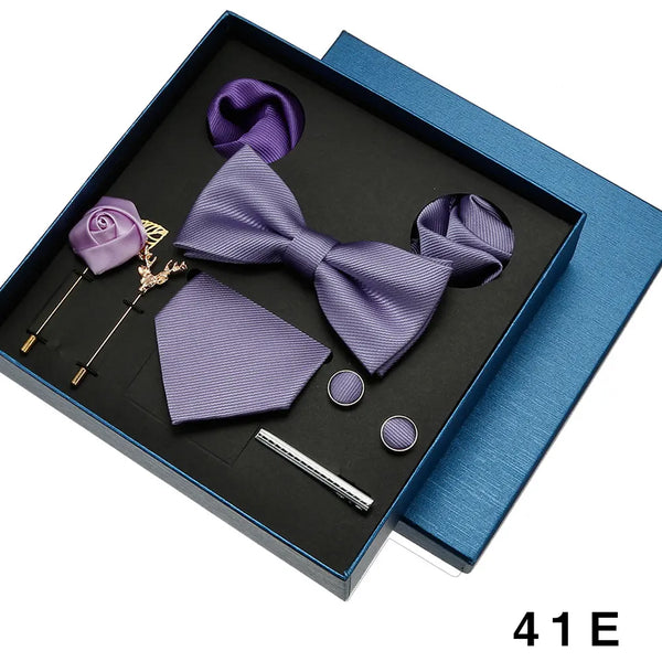 Luxury Men's Tie Necktie Bow Tie Gift Box 8-Piece Solids Colors Thread Fashion Professional Business Suit Accessories Wedding