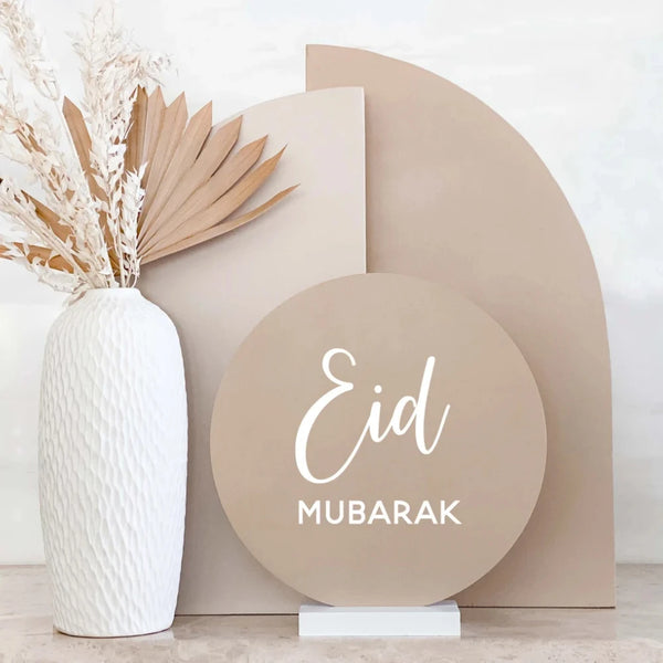 2025 Eid Mubarak Round Wood Sign Set for Ramadan Mubarak Decoration Room Home House Decor Islamic Muslim Gift Eid Al-Adha Iftar