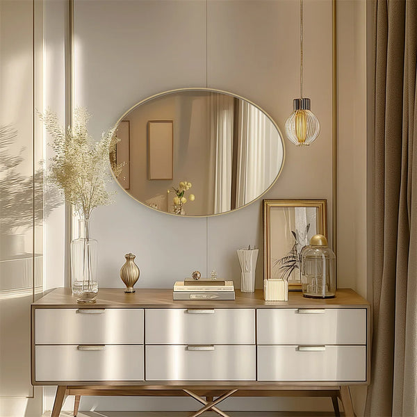 LUVODI Brushed Gold Mirror with Metal Frame for Living Room Entryway Vanity Mirror Wall Decorate