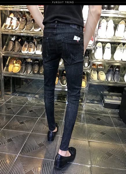 Autumn Winter 2022 Fashion Casual Student Korean Men's Solid Color Trousers Guy Casual Jeans Elastic Skinny Long Pencil Pants