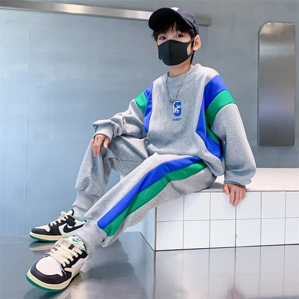 Autumn Teenage Boy Clothes Children's Embroidery Letter Sweatshirt and Pants Set Fashion Top and Bottom 2 Pieces Tracksuit