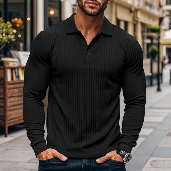 New Men's Polo Shirt Long Sleeve Button-down Solid Color Popular Pullover Knitwear Streetwear Clothing