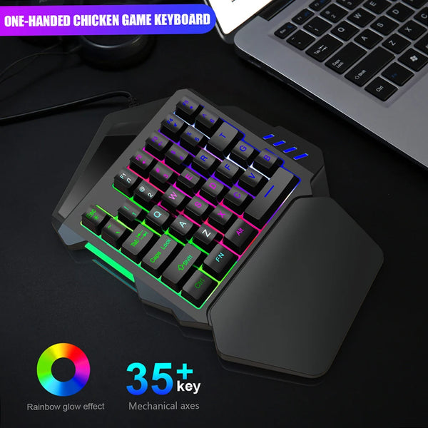 HXSJ J50 One-Handed Gaming Keyboard 35 Keys LED Backlight + Wired Gaming Mouse with Breathing Light 5500 movement speed