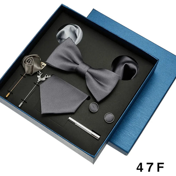 Luxury Men's Tie Necktie Bow Tie Gift Box 8-Piece Solids Colors Thread Fashion Professional Business Suit Accessories Wedding