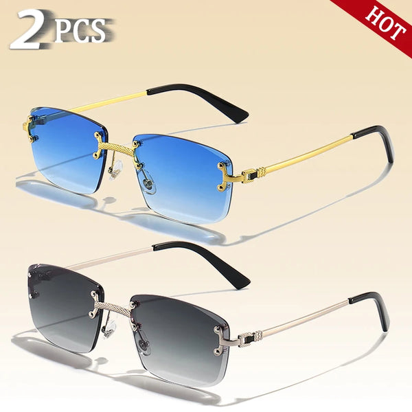 CATERSIDE Retro Rimless Square Sunglasses Men Women UV400 Small Gradient Sun Glasses For Men Popular High Quality Party Eyewear