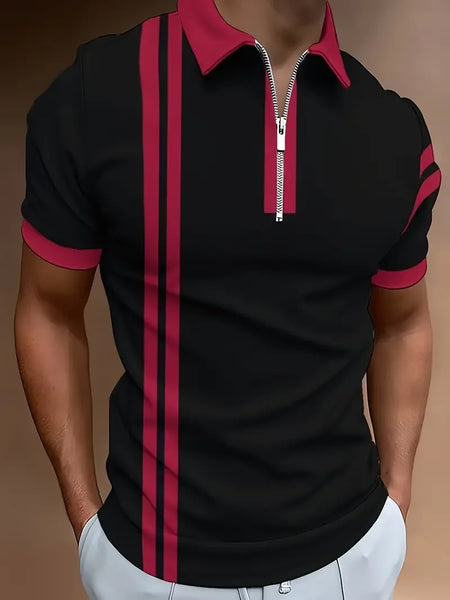 Men's Casual Breathable Short-sleeved Polo Shirt Lapel Zipper Shirt Fashion Business Office Summer T-shirt New Tops