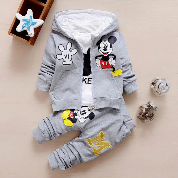 Spring and Autumn New Products Boys Clothes Set Cute Mickey Cotton Hooded Coat + T-shirt + Pants 3PCS Set Casual Kids Sportswear