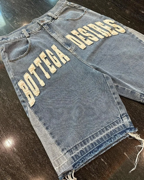 American Street Embroidery High Waist Washed Denim Shorts Harajuku Retro Trendy Brand Oversized Jeans Men Y2k Goth Punk Shorts