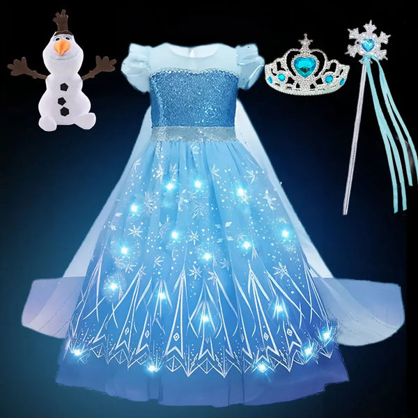 2024 Stunning Frozen Elsa Dress with LED Light Girls Role Play Princess Apparel Toddler Snow Queen Light up Disney Fairy Elsa