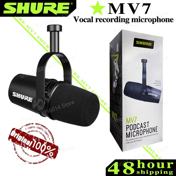 Original SHURE MV7 Hybrid USB/XLR Dynamic Microphone Outdoor Live Selectable Frequency Response Built-in Sound Card Microphone