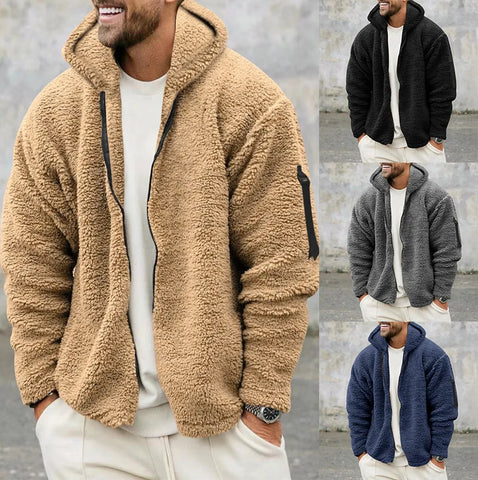 Autumn Winter Men's Jacket Double-sided Fleece Warm Loose Hooded Windbreaker Casual Coat Zipper Hooded Jacket Chaquetas Hombre