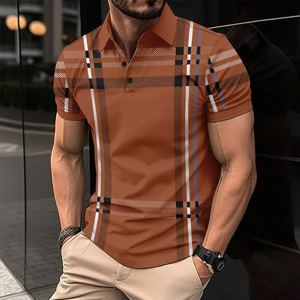 2025 The latest explosive men's lapel quick-drying short-sleeved fashion digital print striped Polo loose shirt