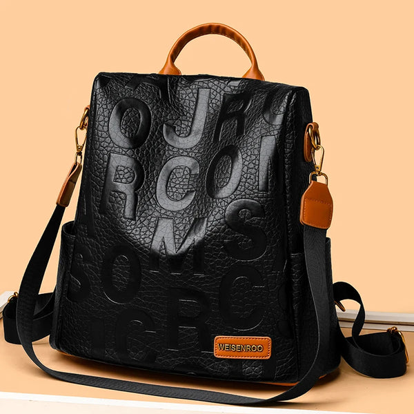 New Fashion Luxury Women's Designer Letter Printing Leather Backpacks Large Capacity Travel Shoulder Bags Totes School Bag Sac