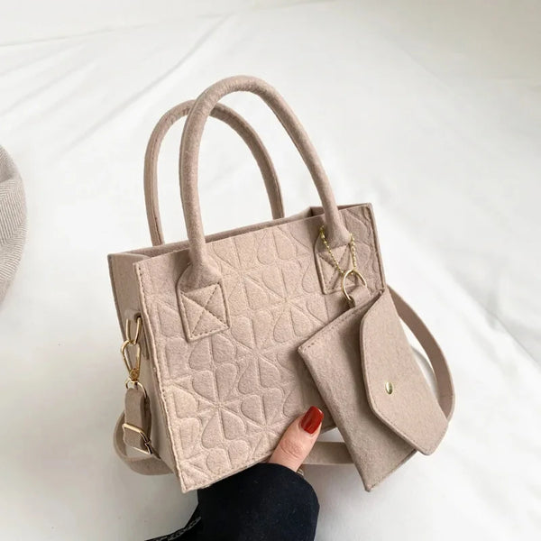 Korean Version Minimalist Embossed Felt Lightweight Handbag 2023 New Single Shoulder Diagonal Span Two-Piece Bag For Women