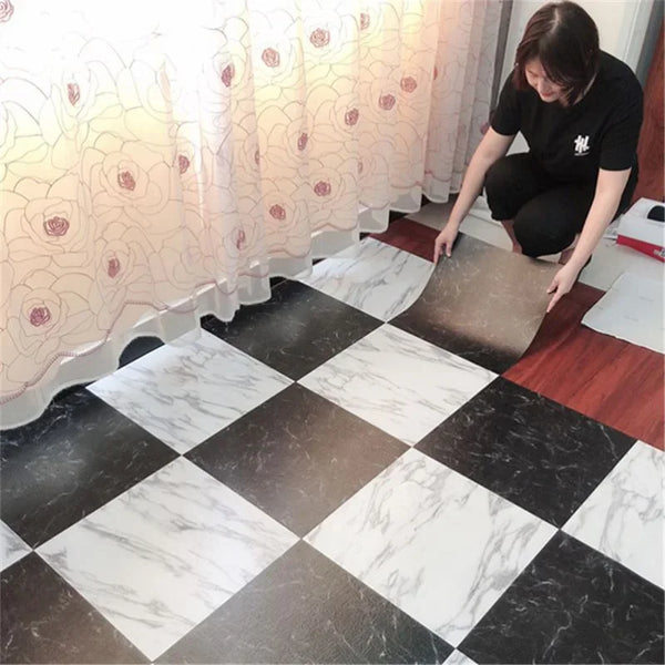 Simulated Marble Tile Floor Sticker - Waterproof PVC Self-adhesive for Living Room, Kitchen, Home Decor - Wall Stickers