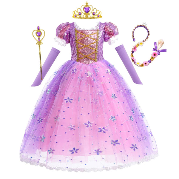 Children Girl Rapunzel Dress Kids Tangled Disguise Carnival Girl Princess Costume Birthday Party Gown Outfit Clothes 2-10 Years