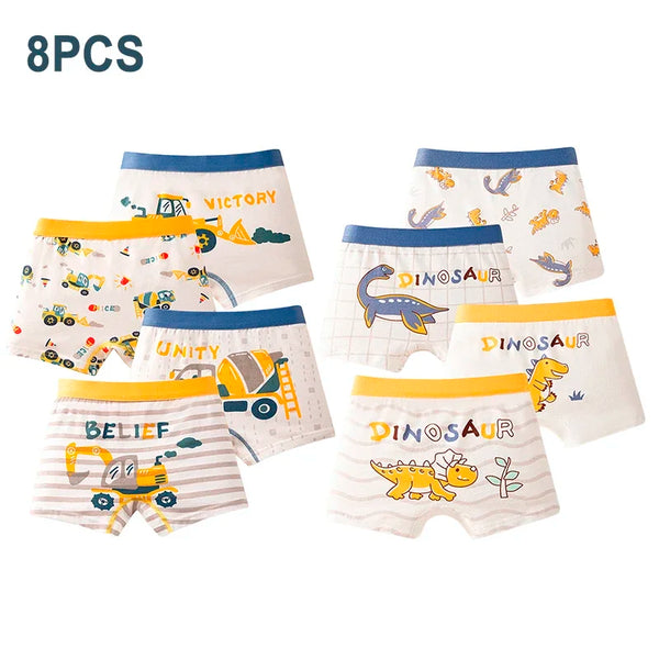 8pcs Hot Boxer Shorts Kids Class A Cotton Boxer Underpants Soft Skin-friendly Fabric Cute Cartoon Underwear Boy Shorts For Boys