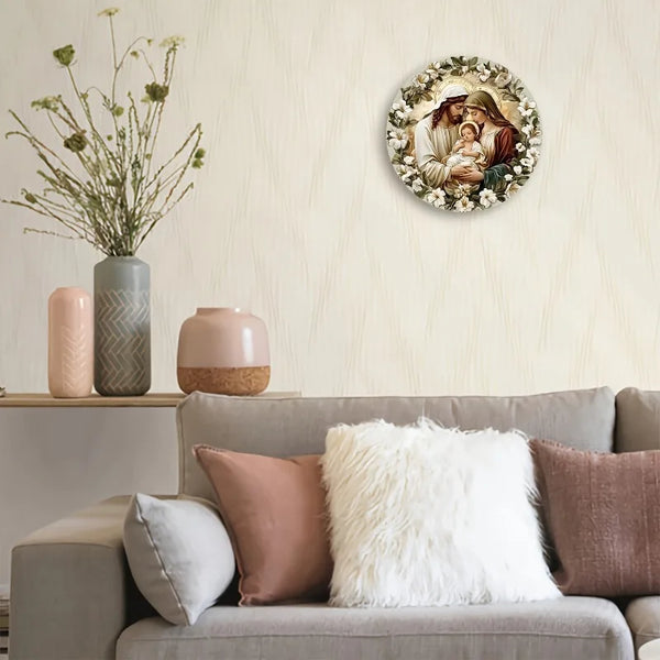 Holy Family" Round Aluminum Wall Art, Perfect for Home & Office Decor, Living Room, Bathroom, Bedroom, Garage, Bar, Cafe