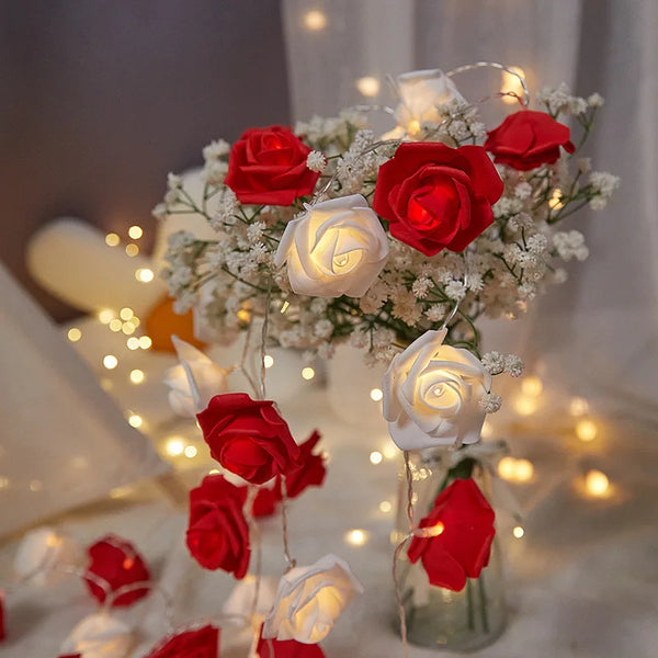 10LED Valentine's Day Rose String Lights Flower Garland Fairy Light Romantic Gift Valentine Anniversary Wedding Party Decoration