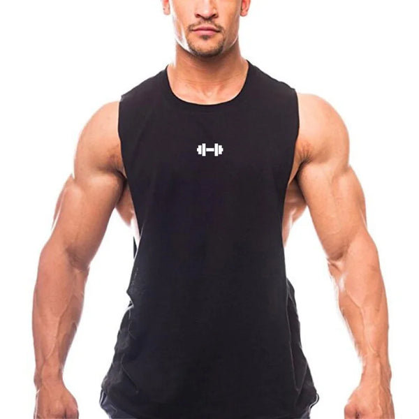 Gym Fitness Training Vests Cotton Breathable Side Slits Tank Tops Mens Bodybuilding Muscle Sleeveless Singlets Workout Shirts