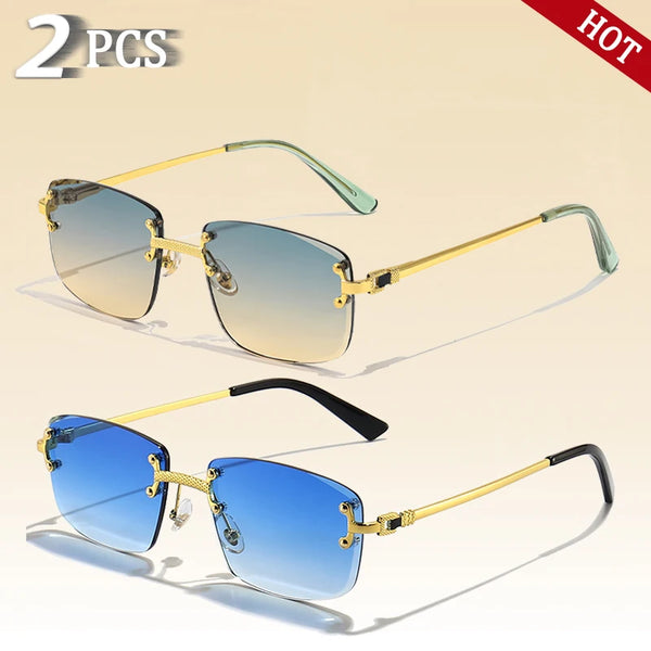 CATERSIDE Retro Rimless Square Sunglasses Men Women UV400 Small Gradient Sun Glasses For Men Popular High Quality Party Eyewear