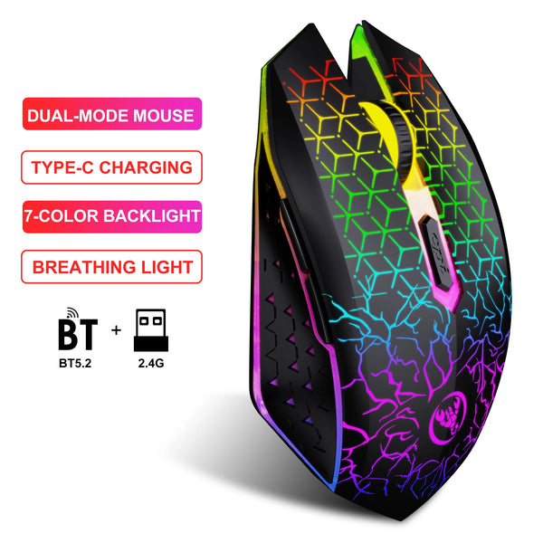 2025 New HXSJ T34 6D dual wireless mouse 1600DPI RGB backlit mute button ergonomics 500mAh rechargeable gaming mouse for laptop