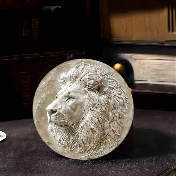 African Lion Aluminum Art Set, Waterproof, Pre-drilled, HD Printing, Weather Resistant, Round Metal Wall Decor, 8in, 11.8in, 1PC