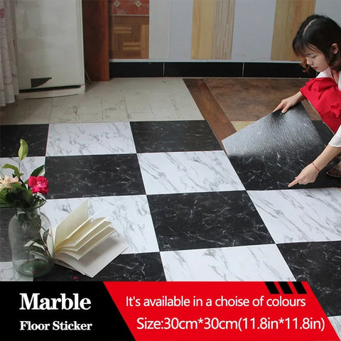 Simulated Marble Tile Floor Sticker - Waterproof PVC Self-adhesive for Living Room, Kitchen, Home Decor - Wall Stickers