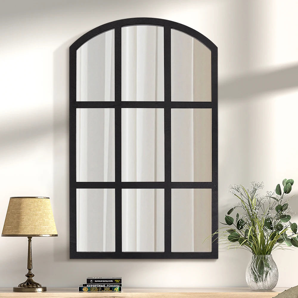 Black Rustic Arch Wood Window Glass Wall Decor