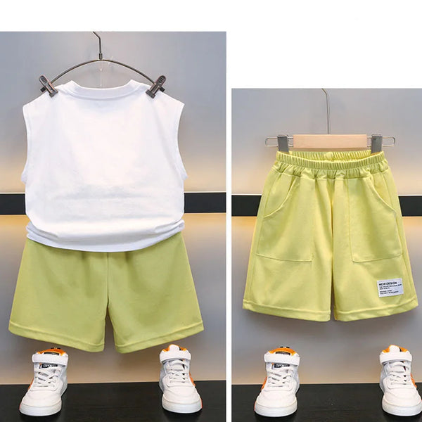 2-10Y Kid Boy Clothes Sport Suit Summer Vest+Short Pant 2Pcs Set Hi Letter Green Children Tracksuit Toddler Outfit Baby A1115