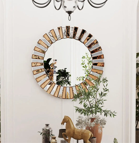 M/L Enthusiasm Decorative Wall Accent Mirror Round Starburst Venetian Mirror for Entrance Hallway Bathroom