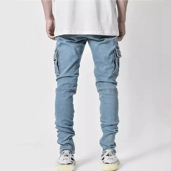 New Men's High Street Slim Fit Stretch Jeans Fashion Multi Pocket Cargo Denim Pants Elastic Jogging Hip Hop Trousers Plus Size