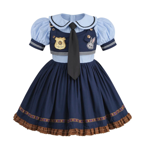 Movie Zootropolis Judy Cosplay Costume Kid Dress Tie Headdress Belt Socks Set Girl Police Role Play Uniform Christmas Party Gift