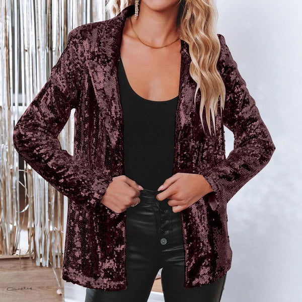 Pink Sequins Womens Suit Jackets Shiny Evening Party Wear Jacket Outerwear Long Sleeve Women's Glitter Lapel Suit Coat Women