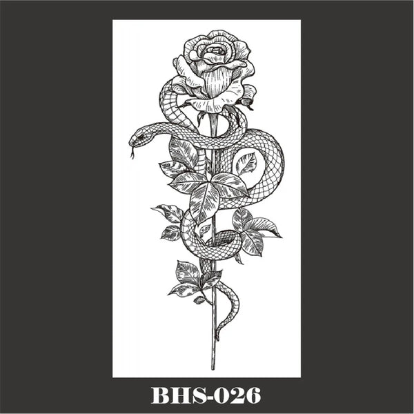 2022 Summer Snake Flower Temporary Tattoos Sticker Waterproof Cool Dark Style Unisex Water Transfer Fake Tattoo Women Accessory