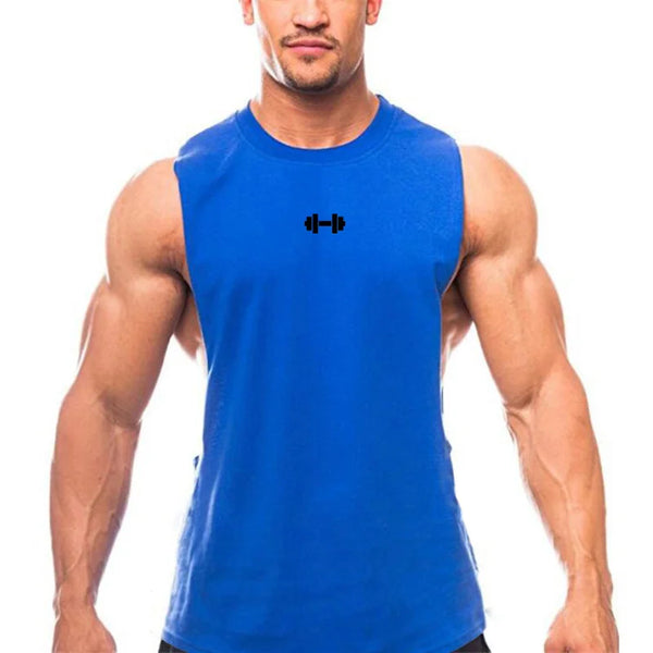 Gym Fitness Training Vests Cotton Breathable Side Slits Tank Tops Mens Bodybuilding Muscle Sleeveless Singlets Workout Shirts