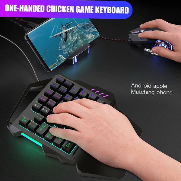 HXSJ J50 One-Handed Gaming Keyboard 35 Keys LED Backlight + Wired Gaming Mouse with Breathing Light 5500 movement speed