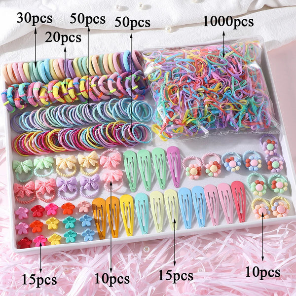 1200pcs Colorful Hair Accessories Set Girls Nylon Elastic Hair Band Hairpin Ponytail Holder Scrunchies Kids Headwear