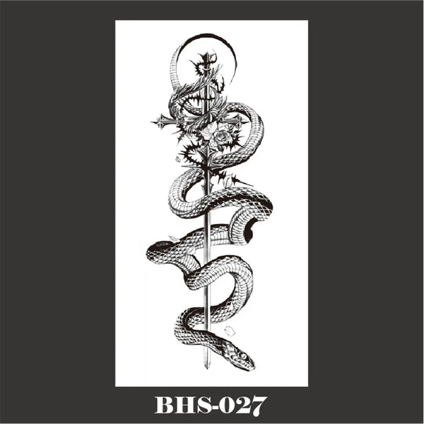 2022 Summer Snake Flower Temporary Tattoos Sticker Waterproof Cool Dark Style Unisex Water Transfer Fake Tattoo Women Accessory