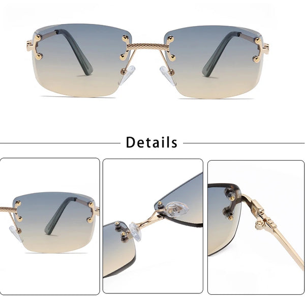 CATERSIDE Retro Rimless Square Sunglasses Men Women UV400 Small Gradient Sun Glasses For Men Popular High Quality Party Eyewear