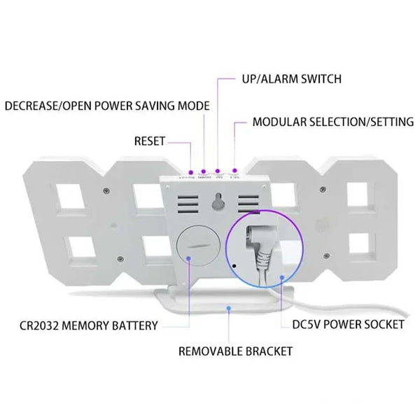 Led Digital Clock Large 3D LED Digital Clock Multifunctional Creative USB Plug-in Clock Home Decoration Desk Decor Table Alarm