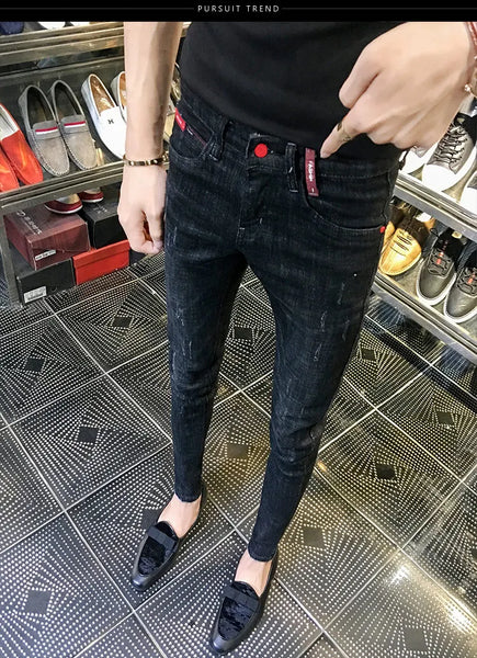 Autumn Winter 2022 Fashion Casual Student Korean Men's Solid Color Trousers Guy Casual Jeans Elastic Skinny Long Pencil Pants