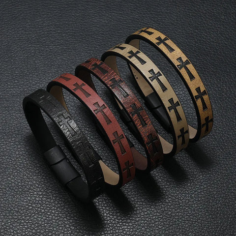 Noter Hiphop Rock Leather Bracelet For Men Magnet Buckle Cross Braslet Homme Casual Accessories Punk Jewelry Wrap Brazalete