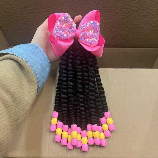 Custome- Braded Ponytails for Kids 8in Kids Box Braid Ponytail Hair Extension Synthetic with Big Bubbles Balls